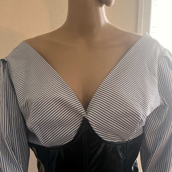 Pleather corset tie back mini dress 🏴‍☠️ 🔵⚪️Side zipper shown open in photo - Picture 3 of 8